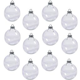 12 Pcs Clear Plastic Fillable Ornament Balls,2.36Inch Christmas DIY Baubles for Christmas, Halloween, Birthday, Wedding Decor, DIY Crafts Decorations (60 mm)