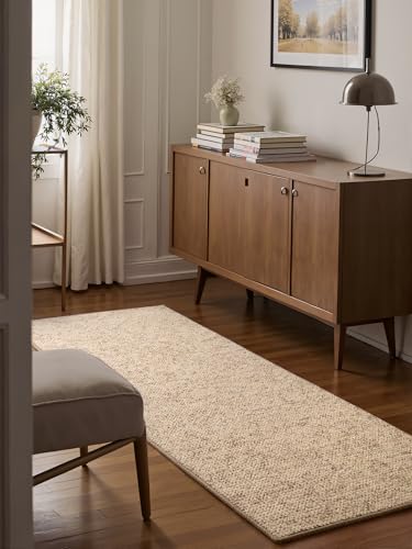 BT Carpet Wolly Runner - Living Room Rug Flat Weave Short Pile Wool Look Wool Skandi Look Dining Room Living Room Children's Room Bedroom - Cream, 80 x 300 cm