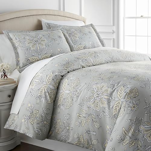 "Southshore Fine Living Inc. Duvet Cover Full/Queen Size Set ??? Extra Soft Bedding w/Zipper Closure ???Full/Queen Duvet Cover Set 98"" x 98"", 2 Pillow Shams 20"" x 36"" ???Wrinkle Resistant??? Garden Sandy Grey"