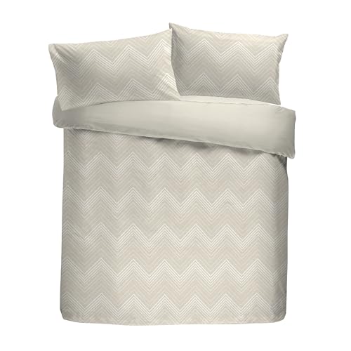 Laurence Llewelyn-Bowen Duvet Cover Set, 96% Polyester 4% Metallic Polyester, Double 200x200cm, Ivory, Jacquard Chevron, Button Closure, 2 Pillowcases