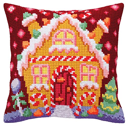 Collection D'Art 5392 Gingerbread Hut Cross Stitch Cushion, Cotton, Multi-Colour, 40 x 40 cm