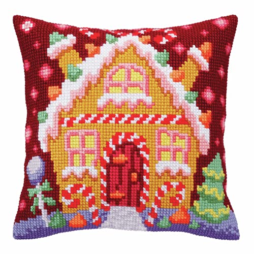 Collection D'Art 5392 Gingerbread Hut Cross Stitch Cushion, Cotton, Multi-Colour, 40 x 40 cm