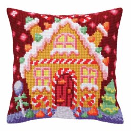 Collection D'Art 5392 Gingerbread Hut Cross Stitch Cushion, Cotton, Multi-Colour, 40 x 40 cm