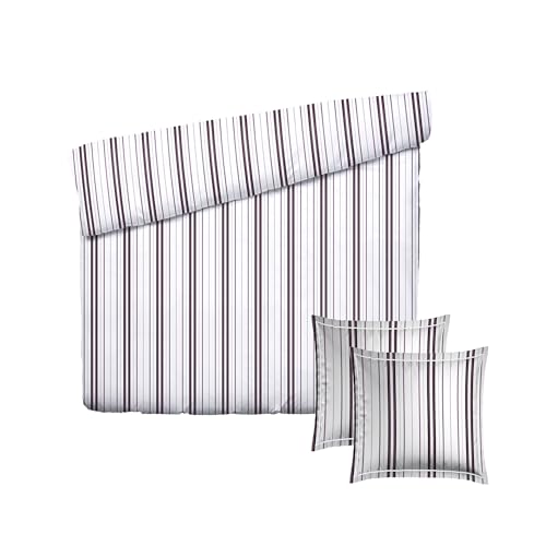 Pure Cotton 3-Piece Double Bedding Set – Duvet Cover 260 x 240 cm and 2 Pillowcases 63 x 63 cm – 100% Cotton Satin, 80 Thread Count – Oeko-TEX Certified – Liona – Purple and White