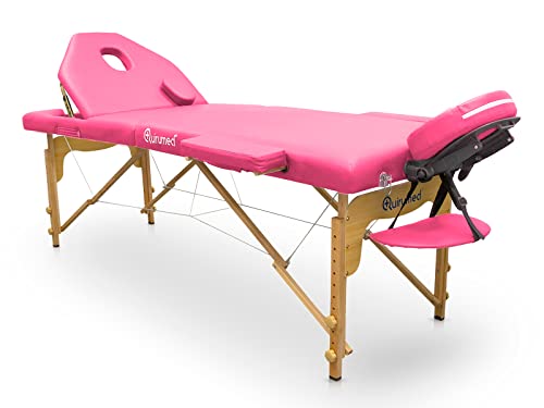 Quirumed Wooden Folding Table PRO 194 x 70 cm with Folding Backrest Pink