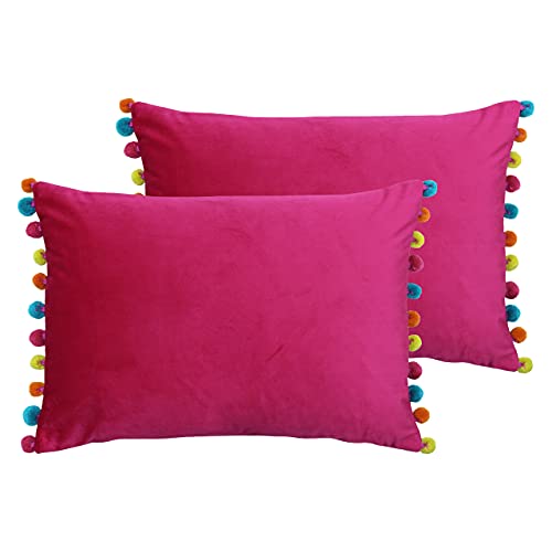 Paoletti Fiesta Twin Pack Feather Filled Cushions, Pink/Multi, 35 x 50 cm