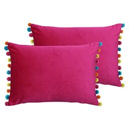 Paoletti Fiesta Twin Pack Feather Filled Cushions, Pink/Multi, 35 x 50 cm