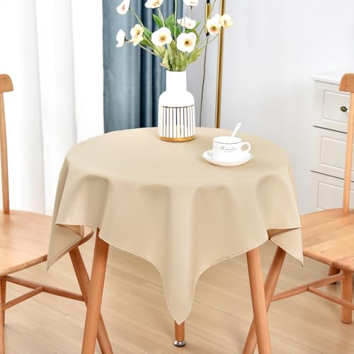 Nacuci Small Square Tablecloth 36 x 36 in Polyester Fabric Cloth, Beige - Farmhouse Washable Table Cloth, Reusable Table Cover Solid Color for Nightstands, End, Side & Accent Tables