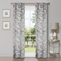 Superior Blackout Curtains, Room Darkening Window Accent for Bedroom, Sun Blocking, Thermal, Modern Bohemian Curtains, Leaves Collection, Set of 2 Panels, Rod Pocket - 26 in x 84 in, Grey