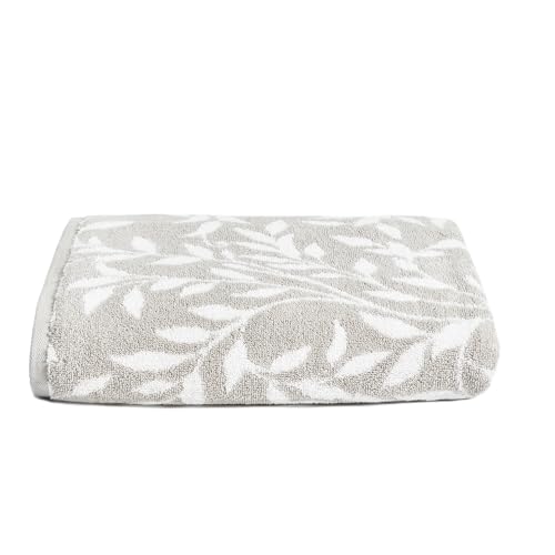 Dreams & Drapes - Grey Leaf Bath Sheet (90 x 150cm) - 100% Cotton - Soft Touch & Fluffy - Botanical Vintage Towel in Grey