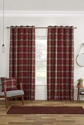 Sundour Carnoustie Blackout Eyelet Ring Top Curtains Red 66x54