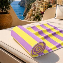 PETTI Artigiani Italiani - Microfibre Beach Towel, Beach or Pool Towel, Beach Towel, Large 90 x 180 cm, Lilac Yellow Stripes