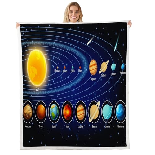 "Feelyou Solar System Sherpa Throw Blanket Kids Boys Astronomy Fleece Blanket Galaxy Outer Space Plush Blanket and Throws Universe Planets Fuzzy Blanket 60""x80"""