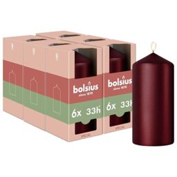 Bolsius - Special Essentials - Smooth Pillar Candles - Set of 6 - Red Metallic - 12 cm - Decorative Candles - Made with Natural Plant-Based Wax - Palm Oil Free