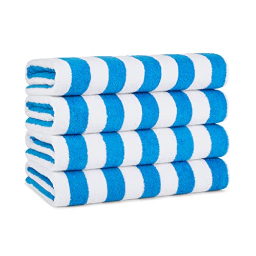 "Arkwright LLC California Cabana Striped Oversized Beach Towel - Set of Four Extra Large 30"" x 70"" - 100% Ringspun Cotton Double Yarn Strength - Perfect Pool Towel, Beach Towel, Bath Towel (Blue)"