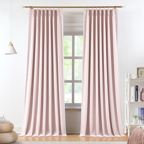 "Vision Home Soft Pink Pinch Pleated Full Blackout Curtains Linen Blended Room Darkening Curtain Panels 72 inch for Living Room Bedroom Thermal Insulated Pinch Pleat Drapes with Hooks 40"" Wx72 Lx2"