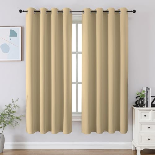 CUCRAF Beige Blackout Curtains 54 inch Length 2 Panels Set, Room Darkening Drapes for Living Room Bedroom, Thermal Insulated Light Blocking Grommet Window Curtain (W52 x L54 Inch)