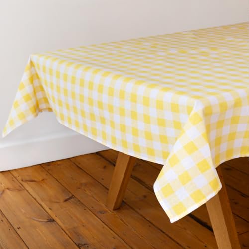Talking Tables Fabric Large Yellow Checkered Gingham Tablecloth Recycled Cotton Rectangle, Reusable and Washable Table Cover for Alfresco Dining, Buffets, Weddings & Parties and Picnics 180cm x 140cm