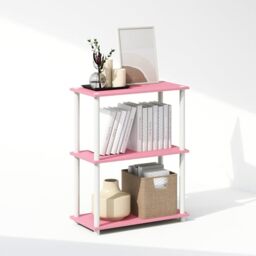 Furinno TURN-N-TUBE Book Shelf, 3-Tier Bookshelf, Bookcase with Multipurpose Compact Display Rack, 11.6 x 23.6 x 29.6, for Living Room, Bedroom, Home Office, Pink/White