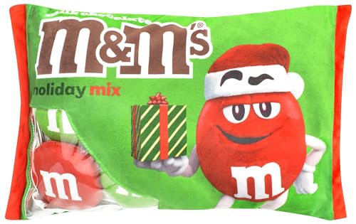"iscream M&M's Holiday Package 14"" x 8.5"" Pillow Set with Red & Green Mini M&M's Candy Pillows"