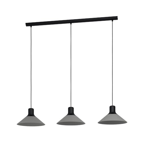 EGLO Pendant Lighting Abreosa, 3 Lamp Ceiling Light Fixture for Dining and Living Rooms, Hanging Light Made of Black and Grey Metal, E27 Socket