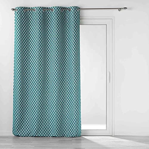 Douceur d'Intérieur, Mariella Curtain with Eyelets 140 x 260 cm Petroleum Jacquard Chenille