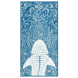 RESTILO Beach Towel Large 90 x 180 cm 100% Cotton Terry Velour Bath Towel Easy Care Soft and Absorbent Quick-Drying Beach Towel Dark Blue Navy White Shark