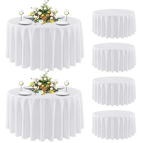 sancua 6 Pack Round Tablecloth 90 Inch White, Stain and Wrinkle Resistant Table Cloth - Washable Polyester Table Cover for Dining Table, Buffet Parties and Camping
