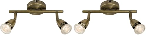 Amalfi 2 Way Adjustable Bar Spotlight Fixture - IP20 Semi Flush Ceiling Light - GU10 LED Compatible Spotlight Lamp - Residential and Commercial Dimmable Light Fitting - Antique Brass Finish