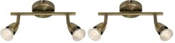Amalfi 2 Way Adjustable Bar Spotlight Fixture - IP20 Semi Flush Ceiling Light - GU10 LED Compatible Spotlight Lamp - Residential and Commercial Dimmable Light Fitting - Antique Brass Finish
