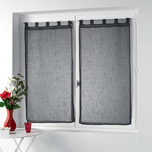 Douceur d'Intérieur, Pair of Tab Top Curtains 2 x 60 x 160 cm Woven Linen Effect Zazy Anthracite