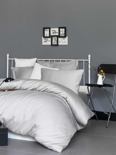 Luxury Satin Fitted Sheet (100 x 200 + 30 cm) Light Grey - 100% Cotton 210 Thread Count 125 GSM - Machine Washable at 30??C