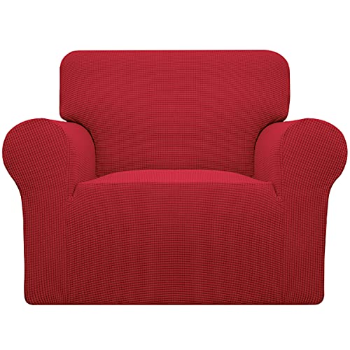 Easy-Going Stretch Sofa Slipcover 1-Piece Sofa Cover Furniture Protector Couch Soft with Elastic Bottom for Kids,Polyester Spandex Jacquard Fabric Small Checks(Chair,Christmas Red)