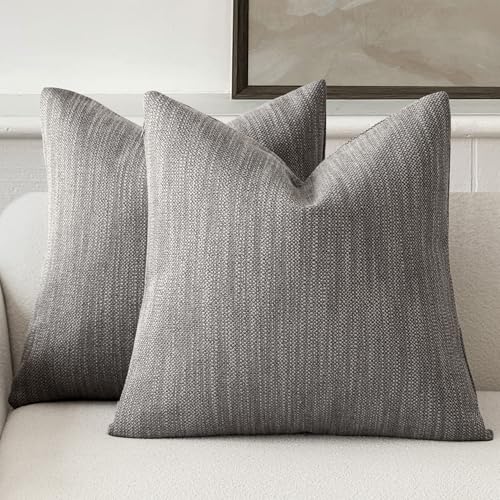 Foindtower Set of 2 Decorative Textured Burlap Linen Throw Pillow Covers Farmhouse Boho Cushion Cover Solid Accent Pillowcase for Couch Sofa Bed Living Room Home Decor, 24??24 Inch,Dark Gray