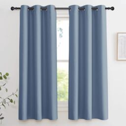 KGORGE Room Darkening Curtain Thermal Insulated Curtain for Bedroom Window Treatment Grommet Curtain Panel Drapes, Energy Efficient for Living Room, Stone Blue, W42'' x L63'' Per Panel, Minor Flaw