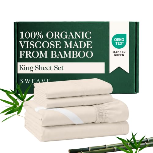 100% Organic Viscose Derived from Bamboo King Sheet Set - The Only Sheets with 100% Pure Viscose & No Blend - Luxuriously Soft, Breathable & Naturally Cooling - Ideal for Sensitive Skin - Ivory