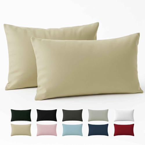 Dreamzie 40 x 60 cm Reinforced Cotton Pillow Case - Beige - Tight Weave of 57 Threads/cm² - Pillow Case 40 x 60 cm - Oeko Tex Certified