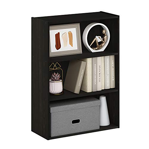 Furinno PASIR Book Shelf, 3-Tier Bookshelf, Storage Shelves Bookcase, 9.7 x 23.7 x 31.5, for Living Room, Bedroom, Home Office, Dark Espresso