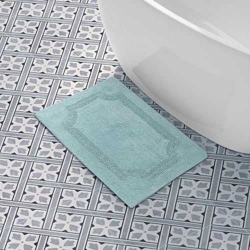 "Laura Ashley Reversible Cotton Bath Mat, Aqua, 1'5"" x 2' (Rectangular)"