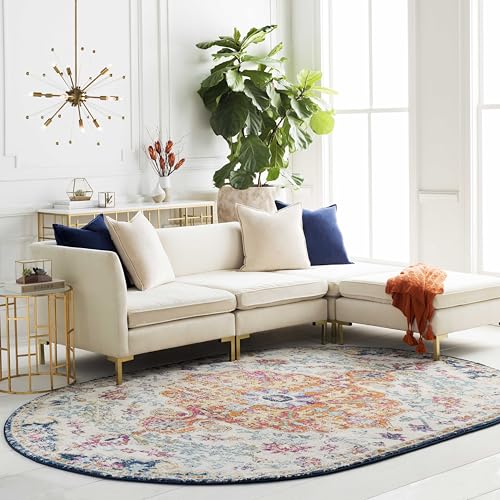 Livabliss Lou Asmara Vintage Carpet 122x183 cm, Traditional Multicolour Boho Design for Living Room, Dining & Kitchen, Easy Care Pile, Blue Orange