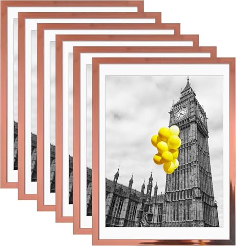 BSRHOME 12x16 Picture Frame Set of 6, Made of High Definition Plexiglass for 12 x 16 Rose Gold Frames,Display Pictures 8x10 with Mat,Wall and Tabletop Display