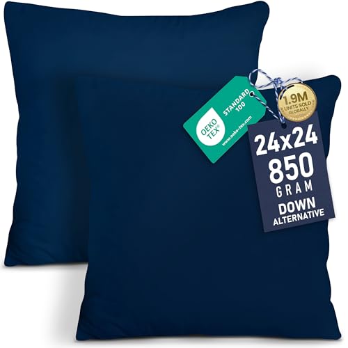 Utopia Bedding Throw Pillows Insert (Pack of 2, Navy) - 24 x 24 Inches Bed and Couch Pillows - Indoor Decorative Pillows