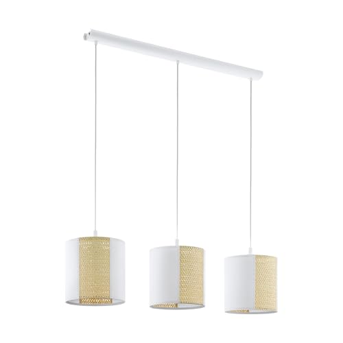 EGLO Arnhem 3-Bulb Pendant Light Vintage Boho Hygge Pendant Light Steel Paper Seagrass White Natural Dining Table Lamp Living Room Lamp Hanging with E27 Socket L 102 cm