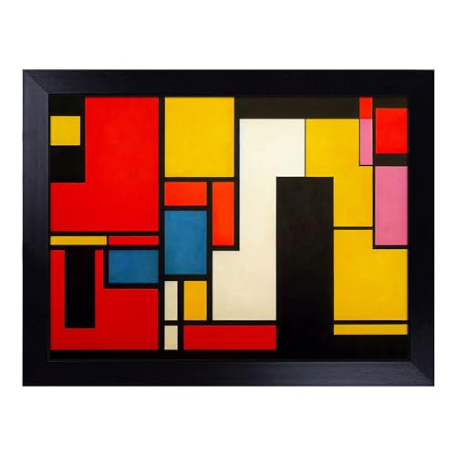 Lap Tray with Bean Bag Cushion, Cubism Art Abstract - Handmade in the UK, Raised Wooden Edge, Padded Cushion, Heat-Resistant Wipe-Clean Surface, for Meals, Laptops and Crafts