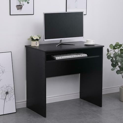 Home Source Compact Computer Office Desk PC Laptop Table, Study Gaming, Black, 80cm