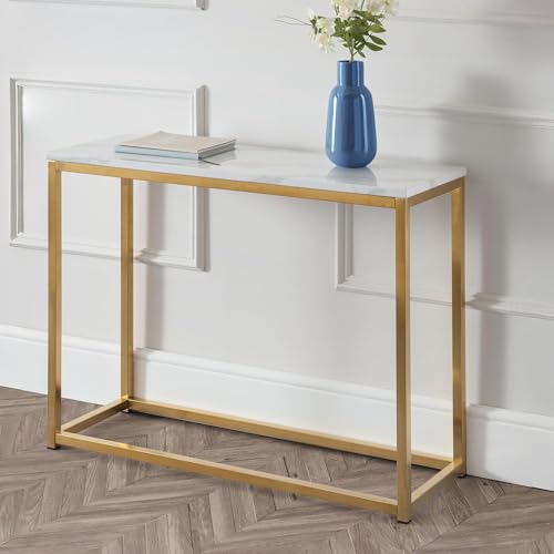 Julian Bowen Scala Console Table, White Marble Effect & Gold - H75xW100cm