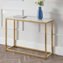 Julian Bowen Scala Console Table, White Marble Effect & Gold - H75xW100cm