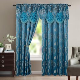 "Elegant Comfort Luxurious Beautiful Curtain Panel Set with Attached Valance and Backing 54"" X 84 inch (Set of 2), Navy Blue"