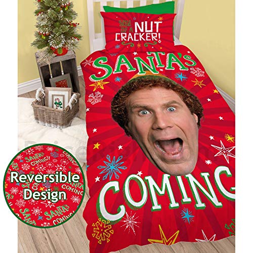 Buddy The Elf Santa Is Coming Christmas Festive Duvet Cover - Reversible Two Sided Official Elf Bedding Duvet Cover Featuring Will Ferrell With Matching Pillow Case