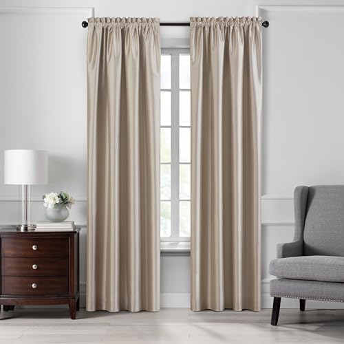 "Elrene Home Fashions Colette Faux Silk Blackout Window Curtain Panel, 52"" x 108"" (1, Taupe"